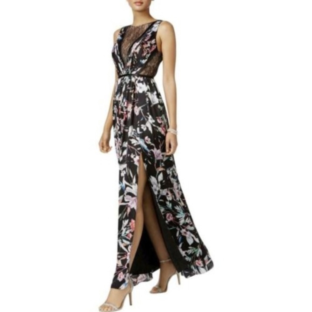 Adrianna Papell Floral & Lace Cutout Maxi Dress